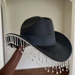 Black Rhinestone Fringe Cowboy Hat 🤠