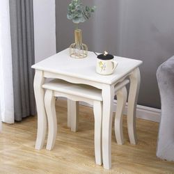 Wooden Nest of Tables for Living Room Bedroom Office White Set of 2
