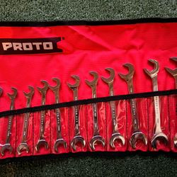 PROTO J3100M 11 PC FULL POLISH METRIC ANGLE OPEN-END 15°, 60° WRENCH SET 9 -19MM