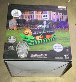 NEW in Box - 6.5 ft Wide LED Jack Skellington on Coffin Sleigh Inflatable