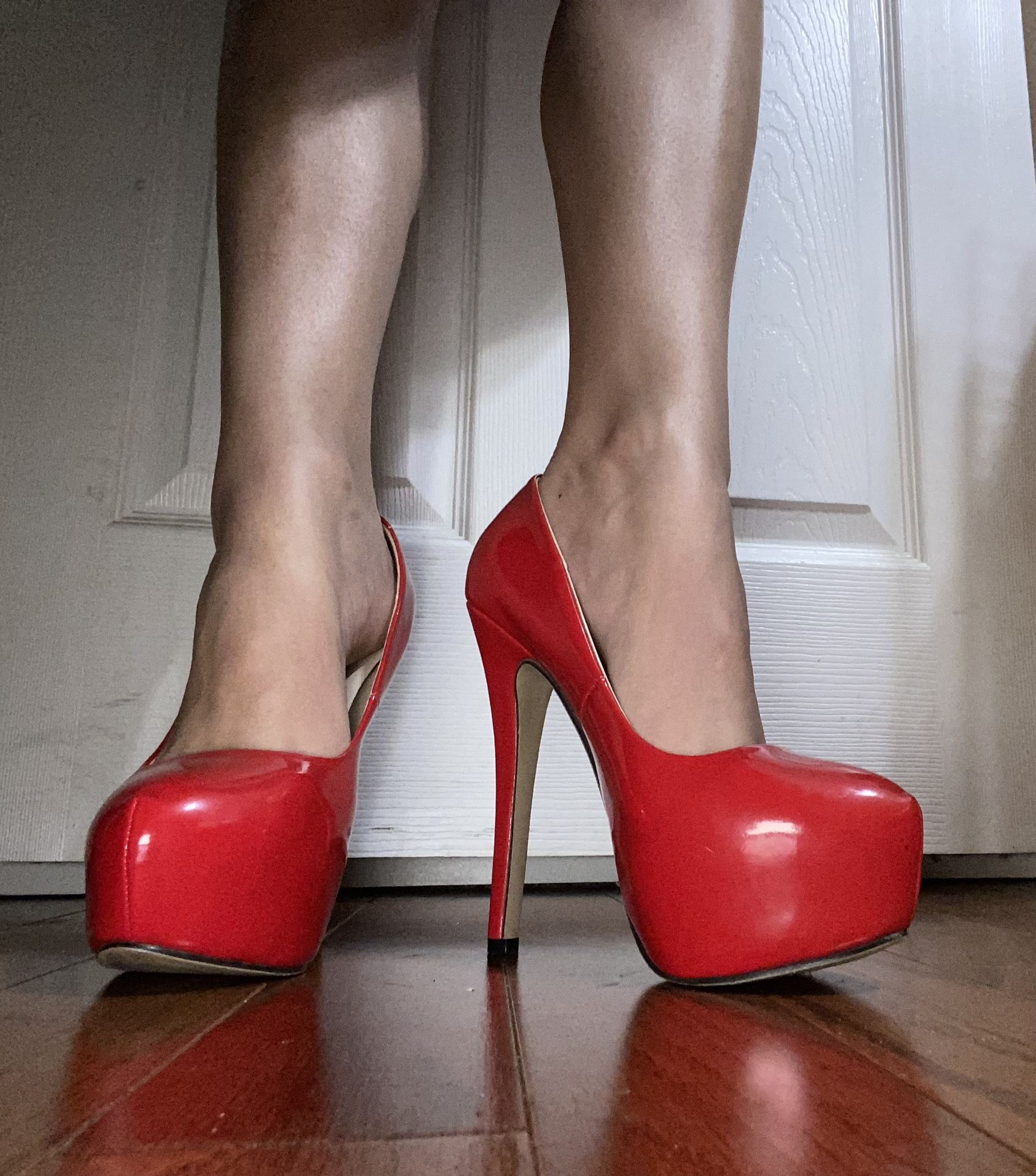 Red Patent Leather LOSLANDIFEN Platforms Pumps Heels Stilletto