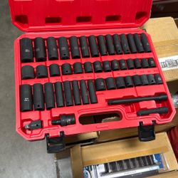 48pc 3/8” 1/2” Drive Combination Impact Socket Set Metric And SAE Sockets 