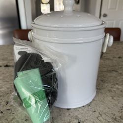 White Ceramic Tabletop Compost Bin – Includes Bags & Supplies