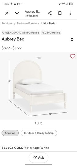 Pottery Barn kids White Arched Bed Frame with Gold Trim