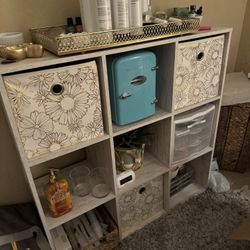 Whitewash/Gray 9 Cubby Storage Unit Cabinet  