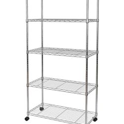5-Tier Wire Shelving with Wheels, 5-Tier, 30"" W x 14"" D (NEW MODEL), Chrome Plating, Plated Steel