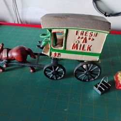 Cast Iron Horse And Buggy Milk Delivery Wagon