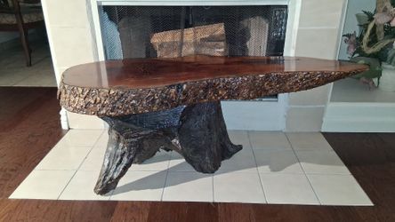 Live-edge Redwood Burl Coffee Table with a natural root base