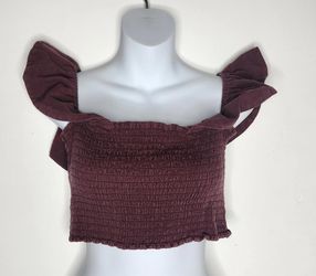 Apiece Apart Shirt Womens 2 Purple Smocked Ruffle Crop Top 100% Cotton