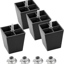 3 inch Plastic Furniture Legs, Square Couch Legs Black Sofa Legs Set of 4, Mid Century Furniture feet M8 Replacement Legs for Armchair Bed Couch Cabin