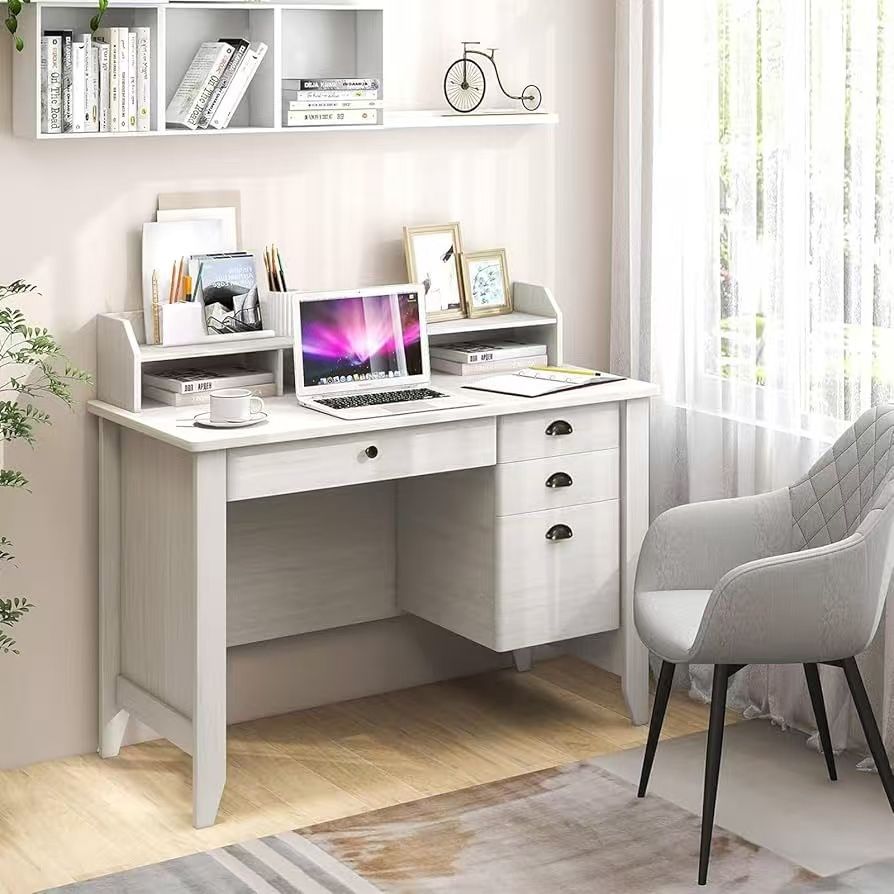 48-inch computer desk with cabinet, vintage home office desk with drawers and storage shelves, space-saving laptop table, $130
