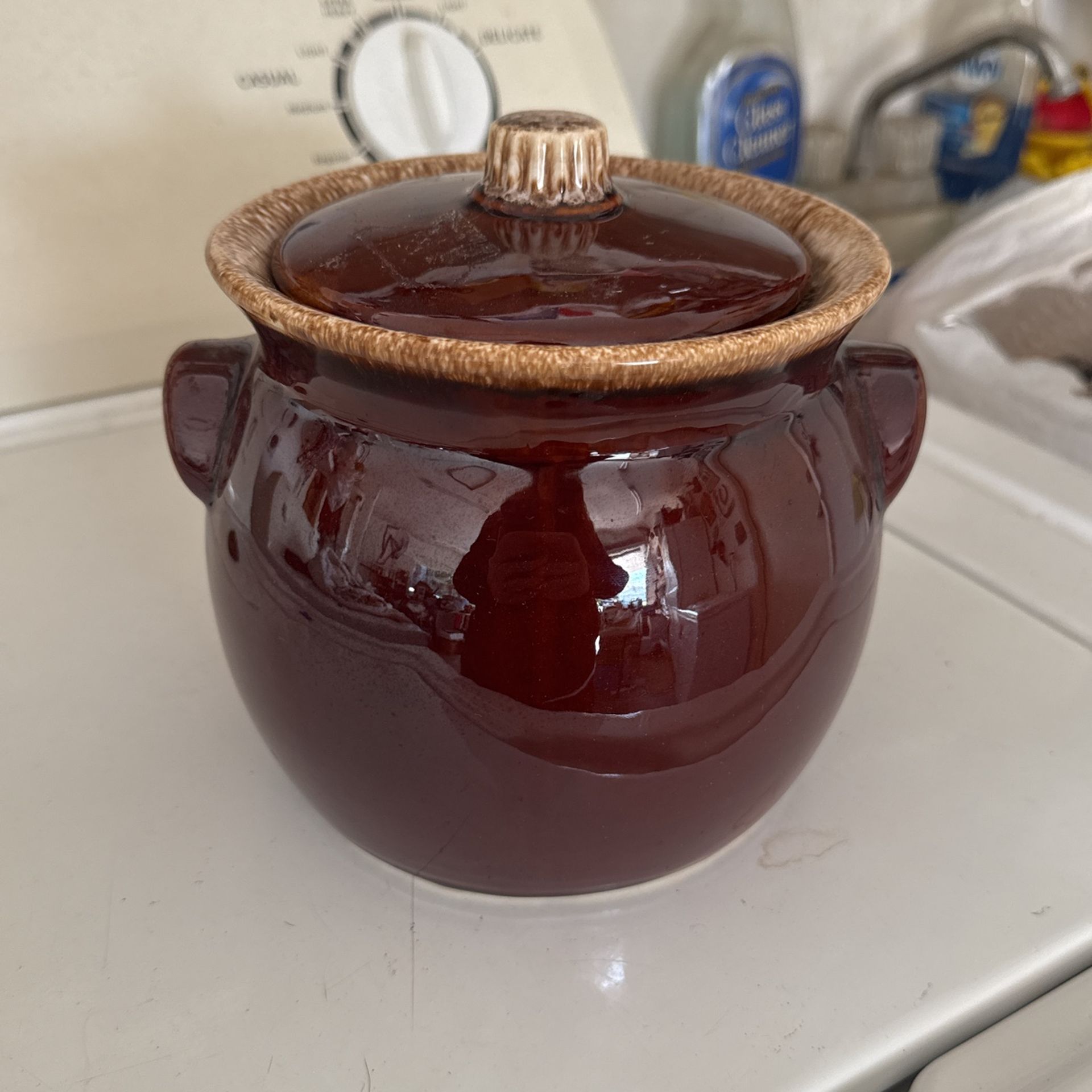 Vintage Hull Pottery Brown Drip Bean Pot Crock With Lid Oven Proof