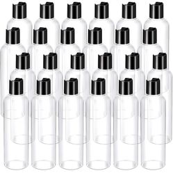 New 24 Pieces Plastic Empty Bottles Clear Squeeze Travel Containers with Black Disc Cap Refillable Shampoo Travel Bottles for Toiletries Lotion