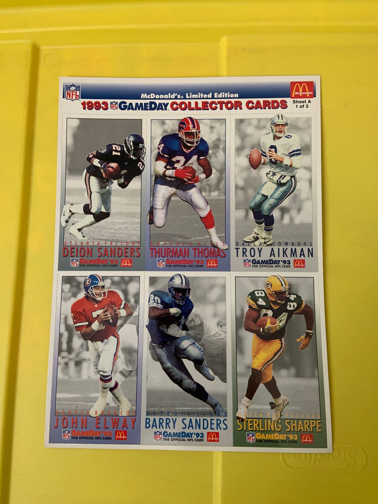 1993 6-Football cards all in the hall of Fame