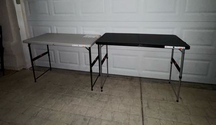 HDX 4 ft. Almond and Black Resin Top Single Hand Adjustable Height Indoor/Outdoor Rectangular Folding Utility TableS