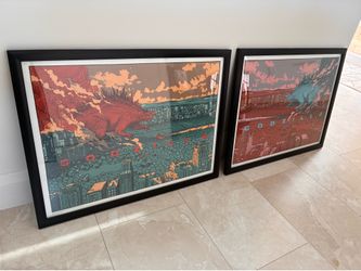Pair of 24”x18” Godzilla posters in frame