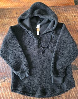 PINK Victoria’s Secret Black Sherpa Half Zip Hoodie Pullover