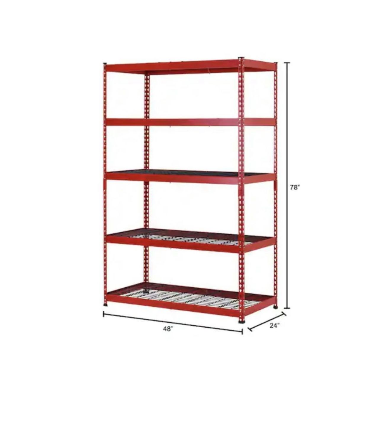 Condition Used  5-Tier Heavy Duty Steel Garage Storage Shelving Unit in Red (48 in. W x 78 in. H x 24 in. D)