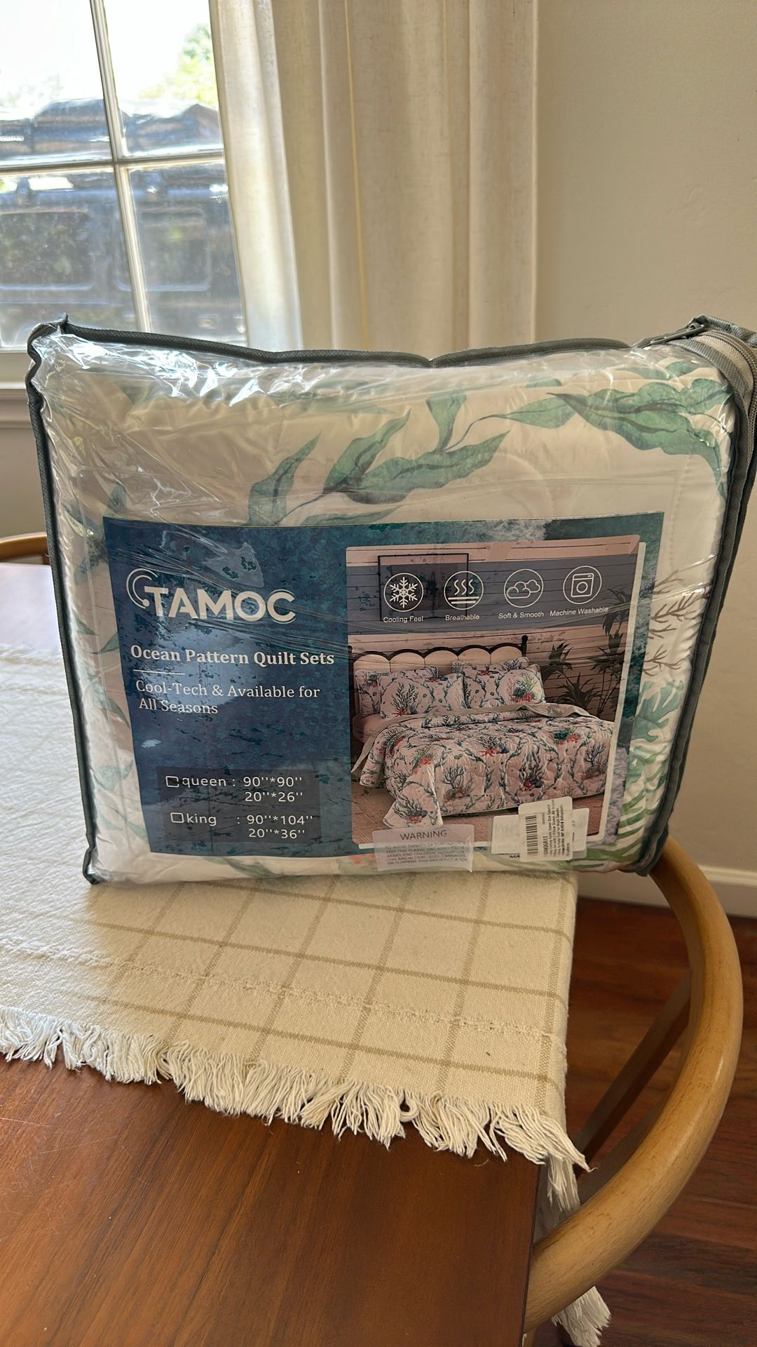 Uspring Cooling Coastal Quilts Queen Size Soy Fiber Filling Bedding Set, 3 Piece Cool Comforter for Hot Sleepers, Lightweight Breathable Soft Summer B