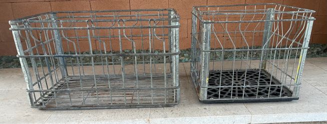 Vtg lot 2 Steel Wire Metal Dairy Milk Crate Darigold Foremos Santa Fe