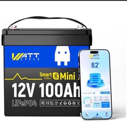 WattCycle 12V 100Ah LiFePO4 Lithium Battery with Bluetooth, BCI Group 24, 12V Mini Batterys 100A Smart BMS, Support Phone Bluetooth, 15000 deep Cycles