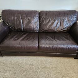 Full Roll Arm Leather Sleeper Sofa Couch Dark Brown Newport Beach 