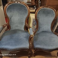 Set Of ANTIQUE Queen Anne Grandparents Armchair And Chair Weekend SPECIAL! 