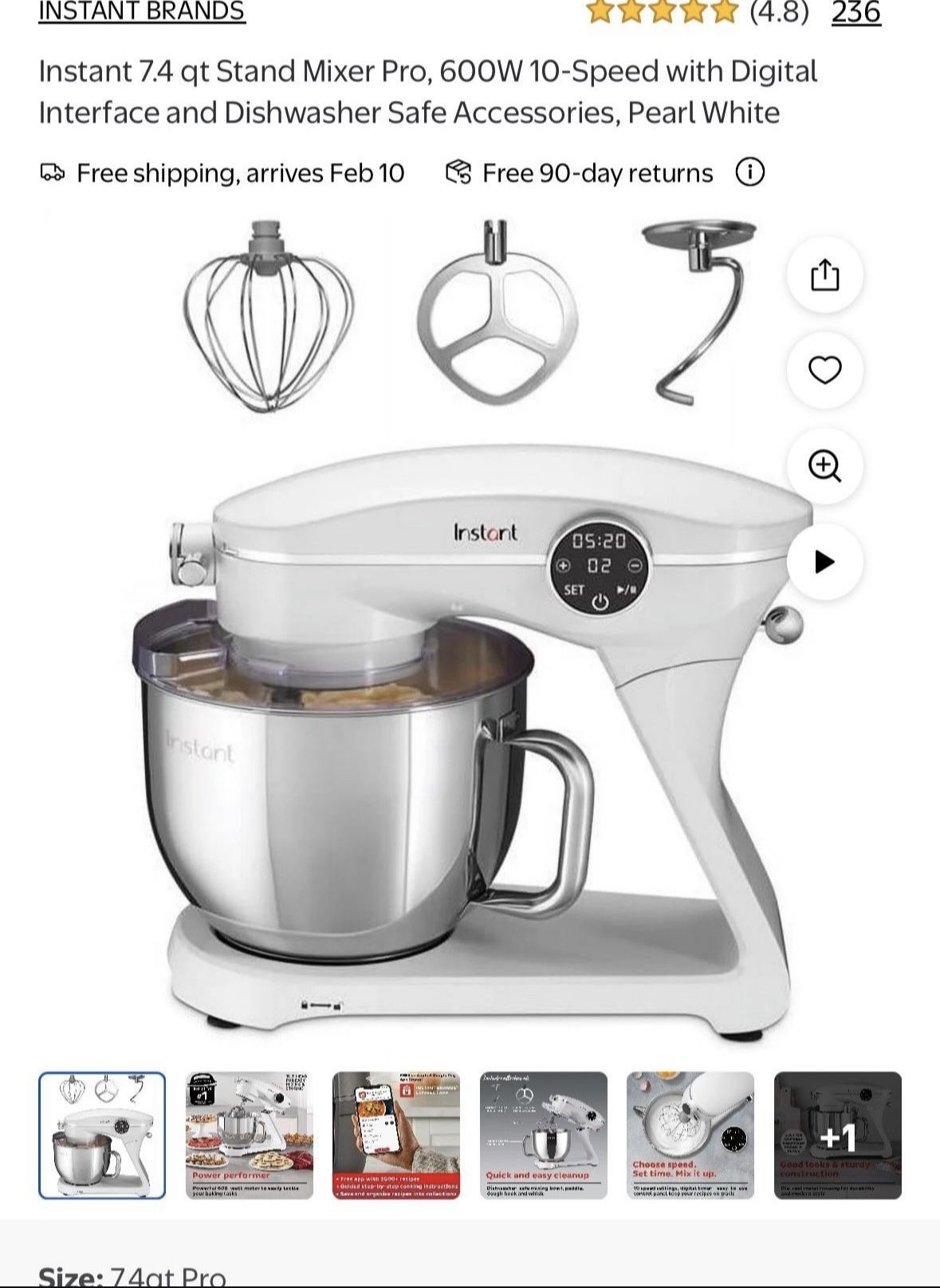 NEW Instant Pearl 7.4 qt 10 Speed Stand Mixer