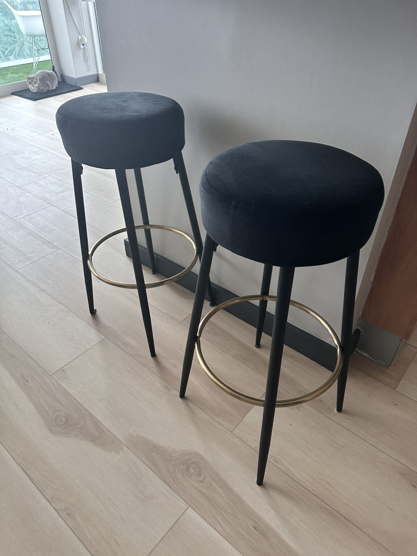 Bar Stools Set Of 2 Black Velvet