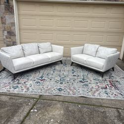 Modern White Leather Sofa & Loveseat Set 