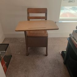 Vintage Metal And Wood School Desk