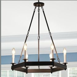 XSDeTu 23.62'' Large Black Chandelier, 6-Light Wagon Wheel Chandelier, Modern Metal Kitchen Island Pendant Light Fixtures, Farmhouse Chandeliers for L