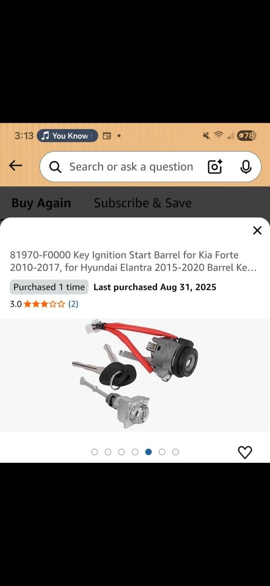 Key ignition start barrel kia Forte & Hyundai Elantra