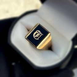 Jewelry 10k solid yellow gold onyx stone 3.00CTW ring size 10.75