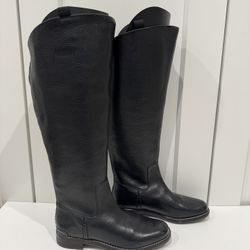 NIB Franco Sarto Size 7 Black Leather Meyer Riding Boots, Wide Calf