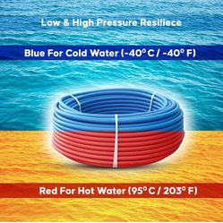PEX B Tubing -2 Rolls of PEX Tubing- 1/2 Inch X 50 ft Blue and Red Pipe - Non-Barrier Radiant Heating Plumbing - For Cold and Hot Water (Type B)