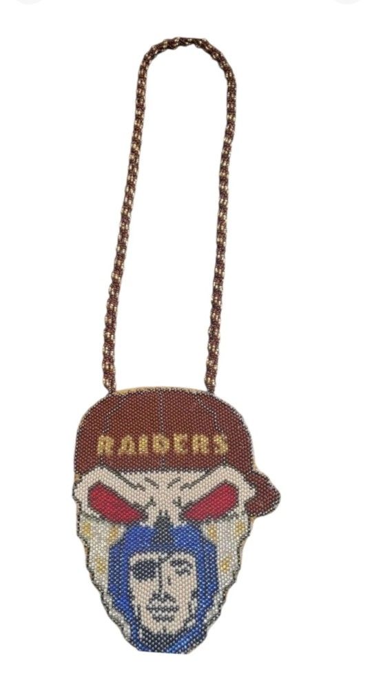 Handmade 17" Beaded Raiders Medallion Necklace – Native Style Fan Art