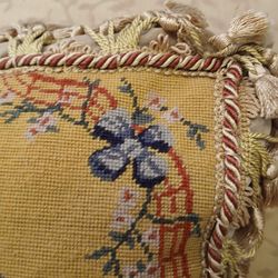 French Needlepoint Petit point toss pillow Swan and Pheasant