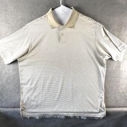 Adidas Golf ClimaCool Men’s 2XL Beige Striped Polo Shirt Embroidered Sleeve