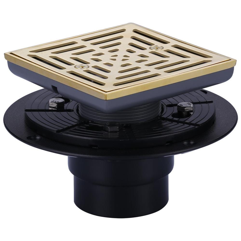 4.5 in. Gold Floor Drain with Square Stainless Steel Screw-Tite Strainer: $46.18