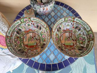 Vintage large Chinese porcelain Rose Medallion  punch bowls
