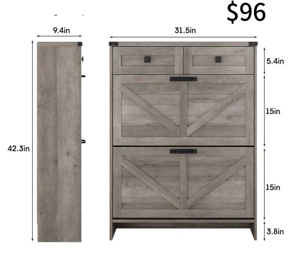 😀 Shoe Cabinet with 2 Flip Drawers & 2 Drawers,Farmhouse Shoe Storage Cabinet for Entryway,Slim Freestanding Narrow Organizer Rack
