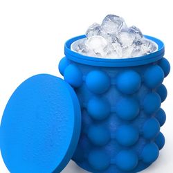 Dual Ice Cube Mold Ice Trays & Large Silicone Ice Bucket (2 in 1)