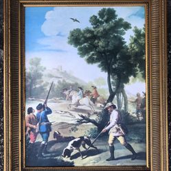 Nice Vintage Framed Hunting Print 21 X 17”-Shows wear on top of frame, but also can be the look?