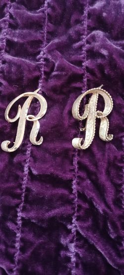 Vintage monogram R cursive script brooch pins, 2 for $24 total gold tone.