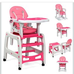 INFANS 5 in 1 Baby High Chair, Convertible Toddler Table Chair Set, Rocking Chair, Multi-Function Seat with Lockable Universal Wheels, Adjustable Seat