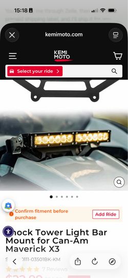 Shock Tower Light Bar Mount for Can-Am Maverick X3
