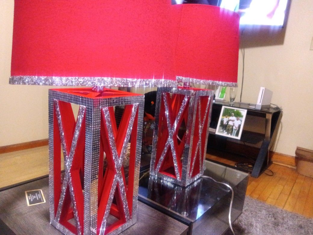 Lamps Red Satin Glass Embroidered Lamps
