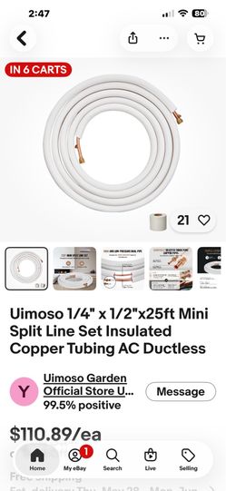 without connector I have 2 of them )( Uimoso 1/4" × 1/2"x25ft Mini Split Line Set Insulated Copper Tubing AC Ductless $95.00 each without connector