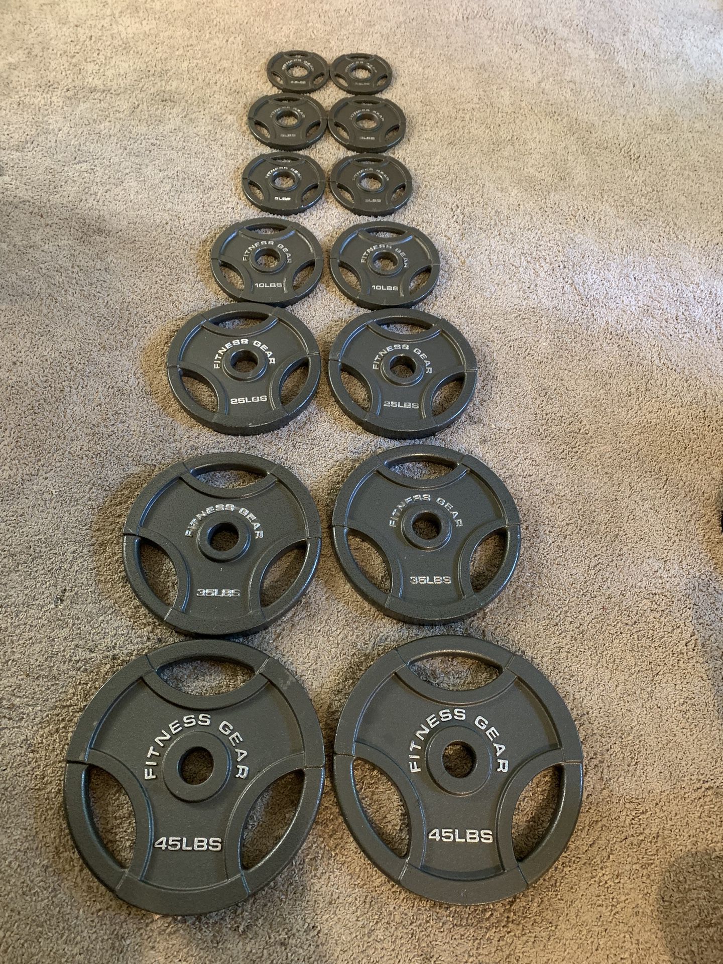 Olympic Grip Weight Plates Set - Total 255 Pounds 